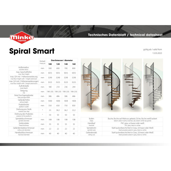 Schody SPIRAL Effect  Smart Białe/ BUK fi 160 cm